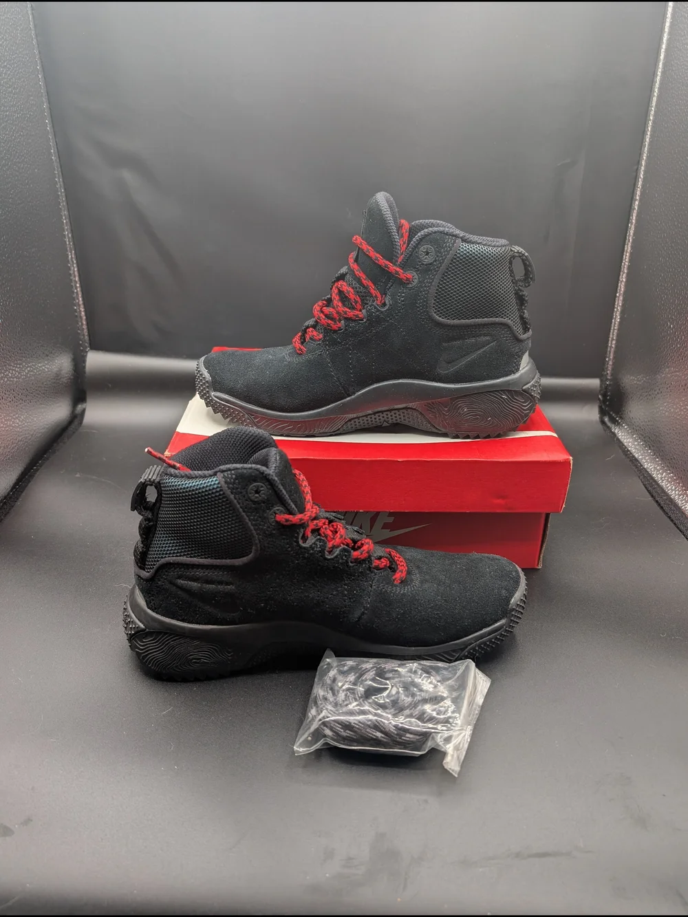 Boy's Nike Black Suede High-Top Sneakers with Red Accents